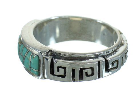 Turquoise Authentic Sterling Silver Southwestern Water Wave Ring Size 5-3/4 QX85724